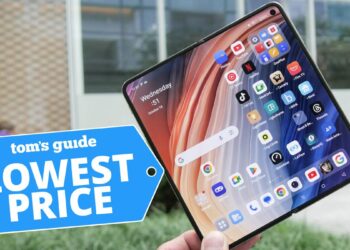 OnePlus Open with a lowest price badge superimposed