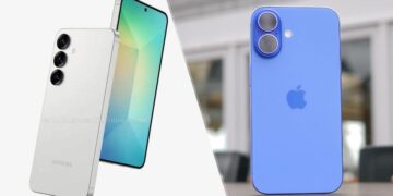 A leaks-based render of the Samsung Galaxy S25 vs. the iPhone 16 in Ultramarine